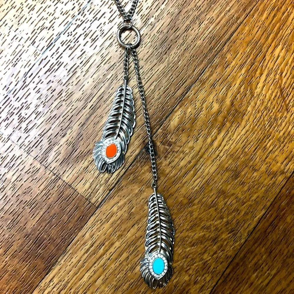 Vintage Silver Bohemian Feather Necklace